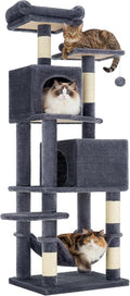 SONGMICS HOME Cat Tree for Indoor Cats, Multi-Level Cat Tower with Sisal Scratching Posts, Hammock and Condo, Dark Gray