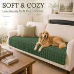 Smiry Velvet Couch Cover for Dogs, Non Slip Soft Sofa Protector for Pets | Washable Sofa Cover for Cats, Cozy Furniture Protector Against Pet Hair, Scratches, Fits Sectional Sofa(Dark Green, 36"x71")