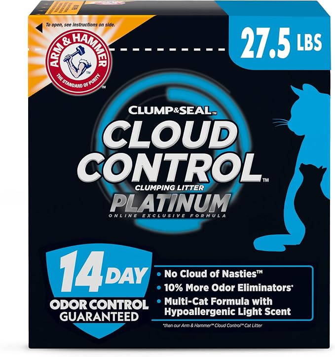 ARM & Hammer Cloud Control Platinum Cat Litter, 27.5 lbs | Multi-Cat Clumping Litter, Hypoallergenic and Dust-Free, 14-Day Odor Control