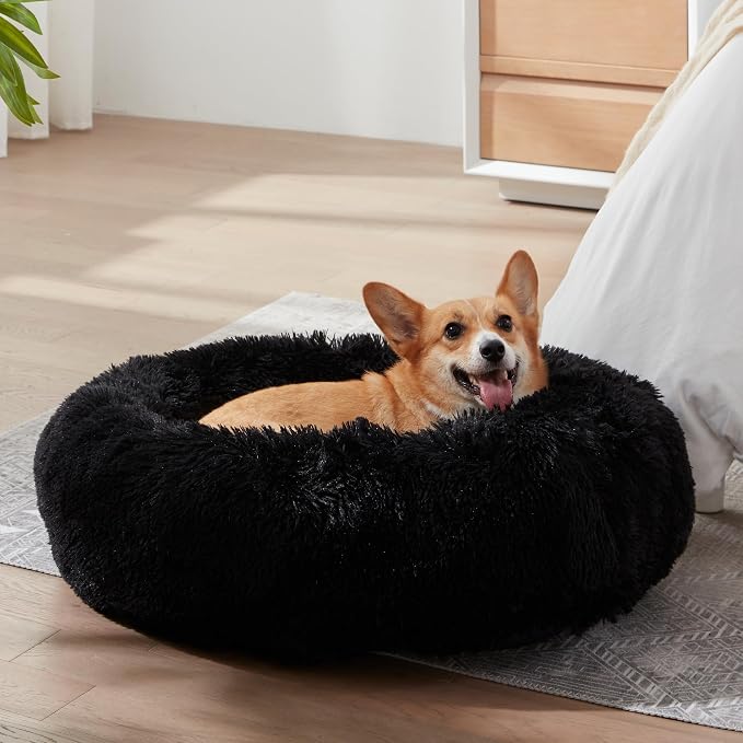 WESTERN HOME WH Calming Dog Bed & Cat Bed, Anti-Anxiety Donut Dog Cuddler Bed, Warming Cozy Soft Dog Round Bed, Fluffy Faux Fur Plush Dog Cat Cushion Bed for Small Medium Dogs and Cats | Fluffy Faux Fur Round Cuddler,Anti-Anxiety,Anti-Slip Bottom,Plush...