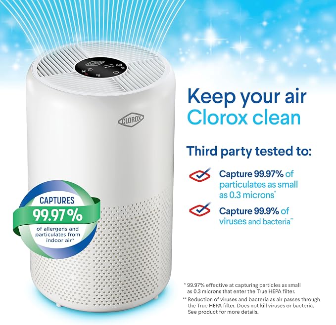 Clorox Large Room Turbo Air Purifiers for Home With True HEPA Filter | 1,650 Sq Ft | Reduces 99.9% of Mold, Viruses, Wildfire Smoke, Allergens, Pet Allergies, Dust | Whisper Quiet