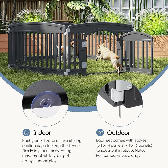 DUMOS Dog Playpen 6 Panel 24" Plastic Exercise Indoor Pen with Door Small Puppy, Medium Dogs Animal Pet Fence for Outdoor, Garden, Yard, RV Camping - Black