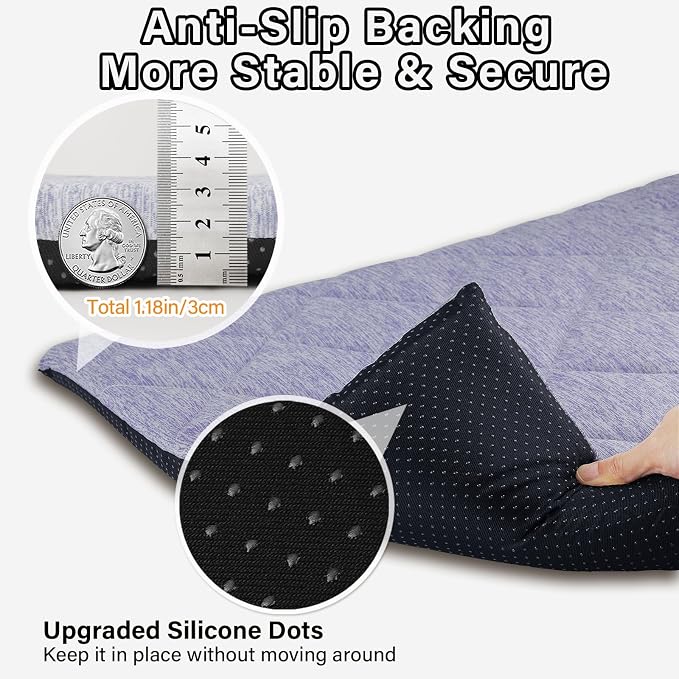 JoyBlooms Dog Bed for Car Back Seat, Dog Cooling Mat with 1.1in/2.8cm Thick Foam, Cooling Anti-Slip Washable Back Seat Pet Bed, 51.6in x 22.6in Fit on Backseat Extenders of SUVs and Small Trucks,Blue