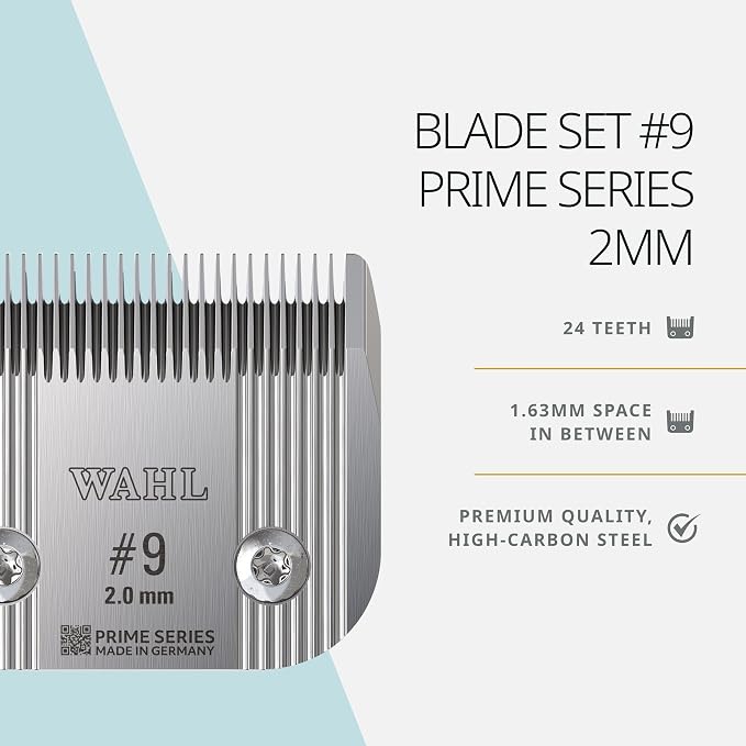 Wahl Pro Animal Prime Series Blades - Professional Fine Tooth Pet Clipper for Horse, Cat & Dog Grooming - Made from High-Carbon Steel - #9, 2.0mm