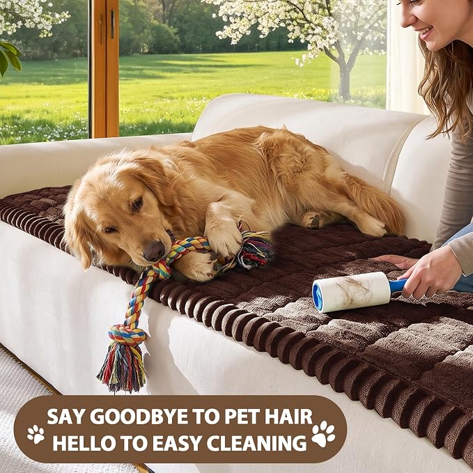 FUANGUI 2 Pack Waterproof Couch Cover for Dogs Pets Sofa Protector | Non-Slip Washable Fuzzy Soft Sofa Slipcover for 2 PCS L Shaped Sofa Pet Friendly, 27.6" x 70.9"+27.6" x 82.7", Brown