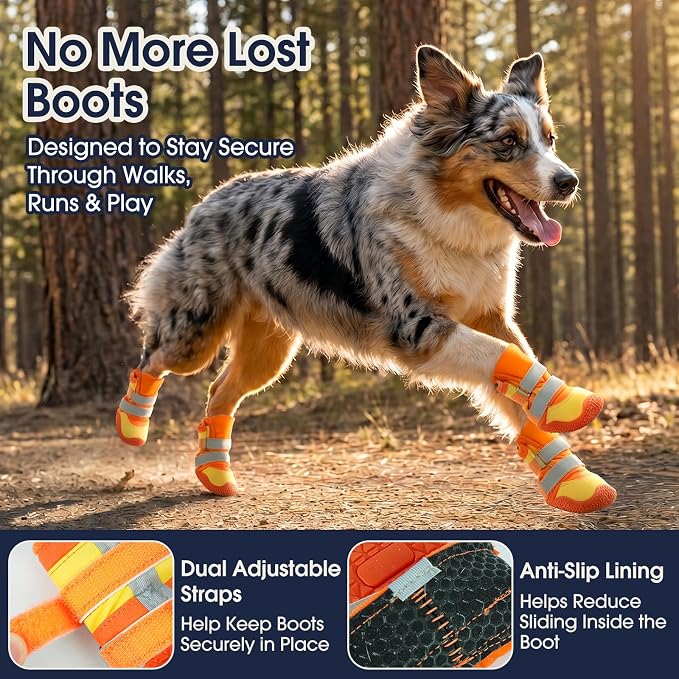 IECOii Dog Shoes for Hot Pavement, Non-Slip Dog Boots for Hiking, Camping | Water Resistant | Anti-Slip Rubber Sole | Secure Stay-On Fit | Reflective & Dual Adjustable |Summer Winter Paw Protector |