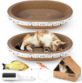 All-in-One Cardboard Cat Scratchers for Indoor Cats, Oval Cat Scratch Box & Lounger Beds Kitten Loves, Durable Cat Scratching Pads + Bonus Toys Couch Cat Scratch Protector