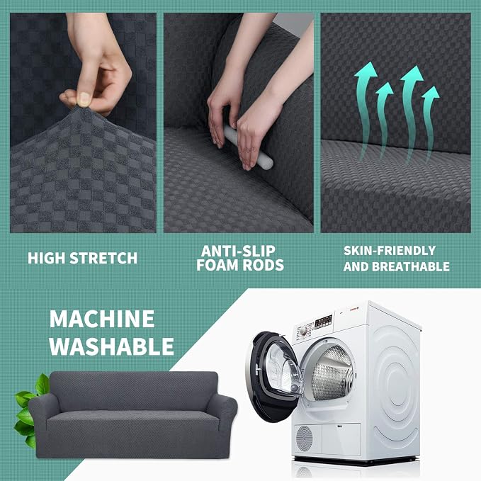 YEMYHOM Couch Cover Latest Jacquard Design High Stretch Sofa Covers for 3 Cushion Couch, Pet Dog Cat Proof Slipcover Non Slip Magic Elastic Furniture Protector (Sofa, Dark Gray)