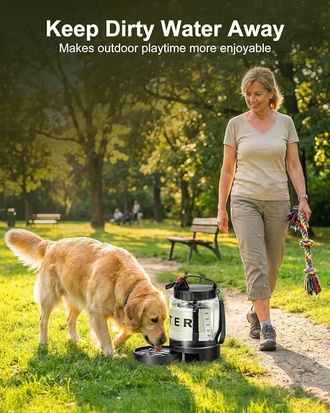 Portable Dog Water Bottle with Bowl, Large 77 oz/2.2 L, Black | Food-grade, BPA-free material, silicone seal, easy-clean wide mouth, grip handle, for large dogs, hiking, camping, beach days