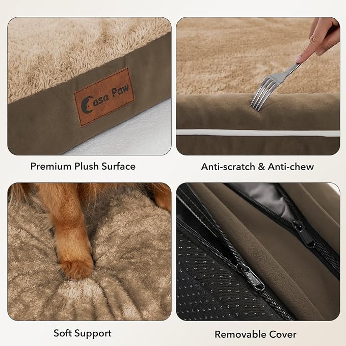 Orthopedic Washable Dog Bed for Extra Large Dogs, 48x30in, Brown | Orthopedic Foam Eases Joint Pressure, Bolsters Supports Head And Neck, Washable Pet Beds, Removable Cover, Non-Slip Bottom