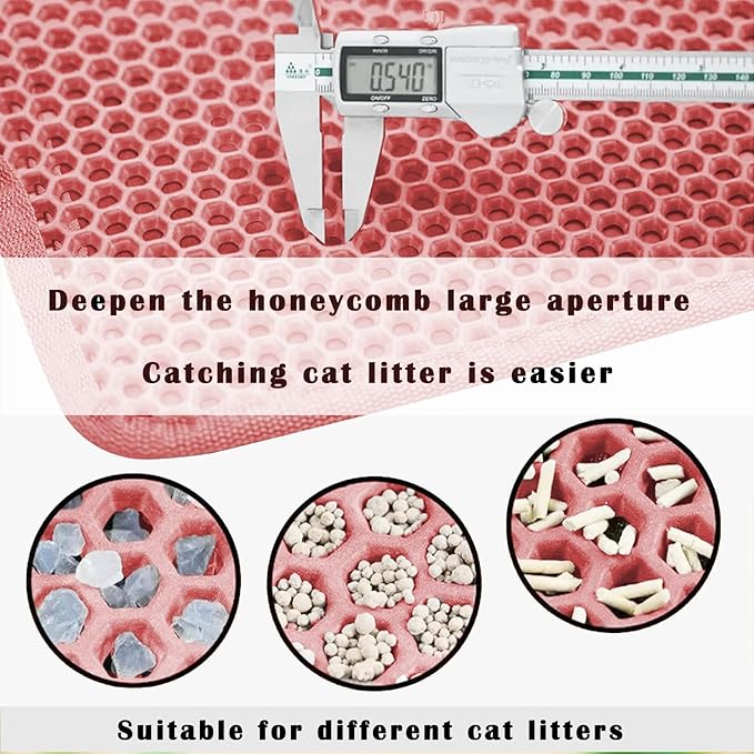 HCY&WLD Cat Litter Mat, Honeycomb Double Layer Litter Trapping Mat | Safe Materials, Soft on Paws, Waterproof Urine Proof Non-Slip, Protects Floors, Less Waste, Easy to Clean, Pink, 24" x 18"