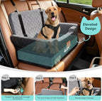 XIEEAOZEE Dog Car Seat for Large/Medium Dogs Up to 55 lbs, Soft Fabric Car Dog Bed Filling Memory Foam, Removable and Washable Pet Booster Carseat with 2 Safety Leashes, Thick Cushion (Black/Gray)