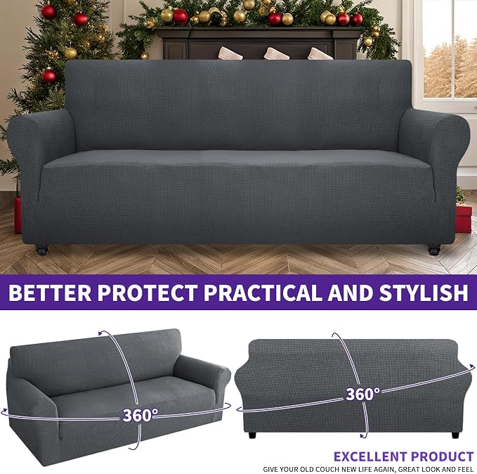 ZNSAYOTX Stretch Oversized Couch Cover Universal Sofa Covers for Living Room Dogs Pet Furniture Protector Spandex Extra Large Sofa Slipcovers with Anti Slip Foam Sticks (Dark Grey, XL Sofa)