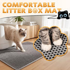 Cat Litter Mat 46"x26", Double Layer Waterproof Litterbox Mat, Gray | Non-slip backing, washable for easy cleanup, traps stray litter with waterproof honeycomb large grid that is urine-proof.
