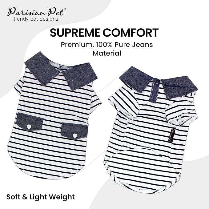 Parisian Pet Preppy Boy Polo Dog Shirt – Classic Cotton Pet Apparel with Collar - Soft Breathable Puppy T-Shirt - Cute Trendy Dog Clothes - Ideal Summer Clothes for Large Dogs - Shirts for Dogs Boy