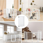 Metal Freestanding Dog Gate with Door, Extra Wide 121", 31" Height Foldable for Doorways, Tall Fence Indoor Pet Barrier for Stairs Hallways, 6 Panels, White