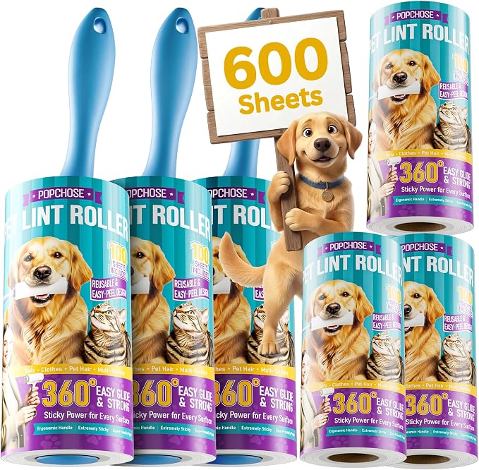 POPCHOSE Lint Roller for Pet Hair Extra Sticky, 600 Sheets with 3 Handles | Dog and Cat Hair Remover for Clothes, Furniture, Couch, Lint Roller for Carpet