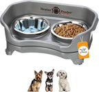Neater Feeder Express Mess Proof Dog Bowls Elevated for Small Breeds Under 15 Lb, Made in USA, No Spill Raised Dog Food Bowl Stand, Stainless Steel Food and Water Bowl Set, Feeding Station, Grey