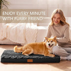 Patas Lague Orthopedic Large Dog Bed Washable Pet Crate Mat 56''X40'' Black | Egg-Crate Foam Dog Couch For Large Sized Dogs, Waterproof Removable Cover, Soft Pet Bed With Nonskid Bottom