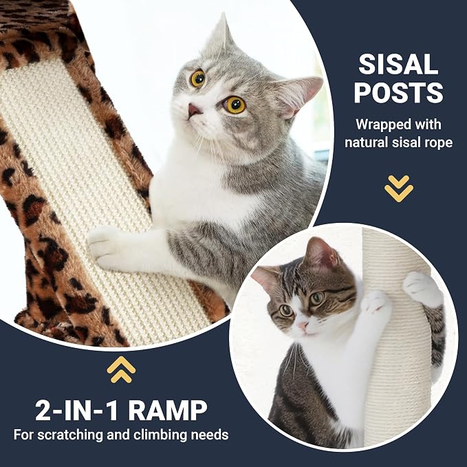 Allewie 82 Inches Large Cat Tree/House/XXL Tall Cat Towers for Big Feline/Scratching Post/Multi-Level Large Kitty Climbing Tree with Condo/Leopard Print