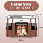 Dog Playpen - Foldable Cat Play Pens for Pubby,Kitten, Rabbit,Portable Pet Tent with Carring Bag for Indoor/Outdoor Travel Camping (Brown-Large)