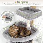 Globlazer F83C Heavy Duty Tall Cat Tree, 83in Multi-Level Tower, Light Grey | Easy Assembly, Maine Coon, Large Cats, Tall Tower, 2 Condos, 3 Hanging Baskets, 2 Perches, 7 Sisal Posts, Anti-Topple Strap