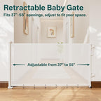 Cumbor 37-55" Retractable Baby Gates for Stairs & Doorways, Indoor Outdoor | Hardware Mounted Mesh Dog & Pet Gate, Easy Walk Through, One-Hand Operation, Anti-Crawl Adjustable Safety Gate for Dog, White