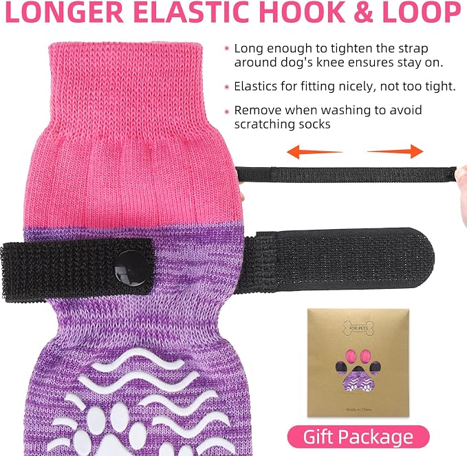 PUPTECK Anti Slip Dog Socks, Shoes with Grippers to Prevent Licking Hardwood Floors Traction, Rubber Boots & Paw Protectors for Small Medium Large Dogs Cold/Hot Pavement, Senior Dogs Booties Purple