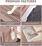 Medario Cat Litter Box with X-Large Litter Mat and Scoop(Upgrade Coffee) | Large Covered Litter Box with Lid, Enclosed Kitty Box,Front Top Entry Exit, Odor Control Easy to Clean