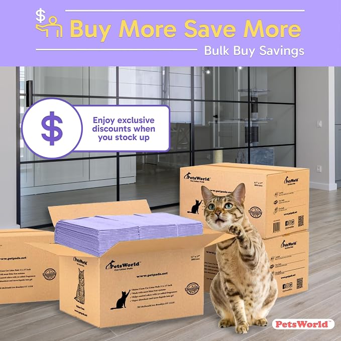 PetsWorld Universal Fit Cat Pad Refills for Litter Box, Unscented, Odor Control, Pack of 1200