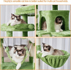 Heybly Cat Tree, 71-Inch-Tall Tower for Indoor Cats with 2 Perches HCT034GR | Large Cat Furniture with 2 Big Condos, 2 Hammocks, Basket, Scratching Pad, Multi-Level Cat Condo, Green