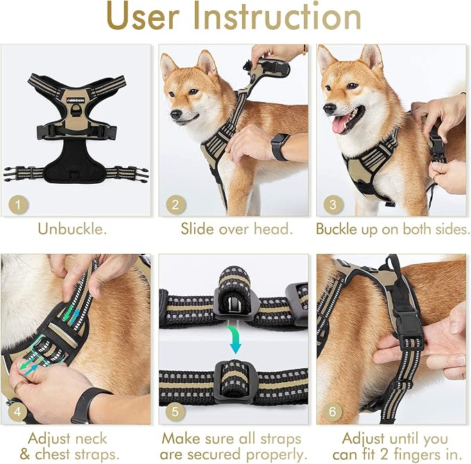 rabbitgoo Dog Harness No Pull with 2 Leash Clips, Adjustable Soft Padded, Reflective Oxford No Choke Pet Vest with Easy Control Handle for Large Dogs, Beige, XL | No Choke with Handle, Adjustable Soft Padded, Reflective, Easy Control for Walking, Beige...