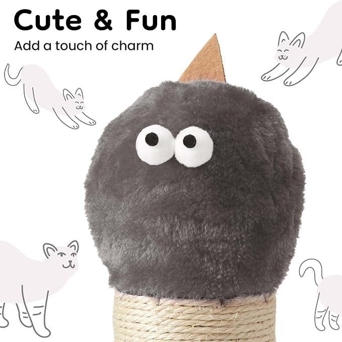 Cat Scratching Post for Small Space, 22'' Scratching Posts for Indoor Cats Adults, Extra Wide 13.4" Stable Base & Natural Sisal, Cute Cat Scratching Post with Short Plush Fabric for Large Cats, Gray