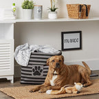 Bone Dry Pet Storage Collection Striped Paw Patch Bin, Black, Large Rectangle