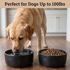 Ceramic Dog Bowl Set of 2 with Anti-Skid Base 7.5" W x 3" H, 6 Cup Capacity | Thick Ceramic, Dishwasher Safe, Anti-Skid Rubber Base, 6 Cups per Bowl, Ceramic Food & Water Bowls Set of 2 for Large Dogs