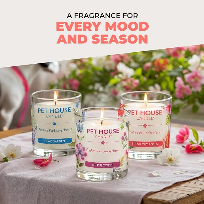 Pet House Candles, Clean Burning, Long Lasting Candles for Pet Odor, Plant-Based, 60 Hour Burn Time - Ruby Red Grapefruit, 9 oz