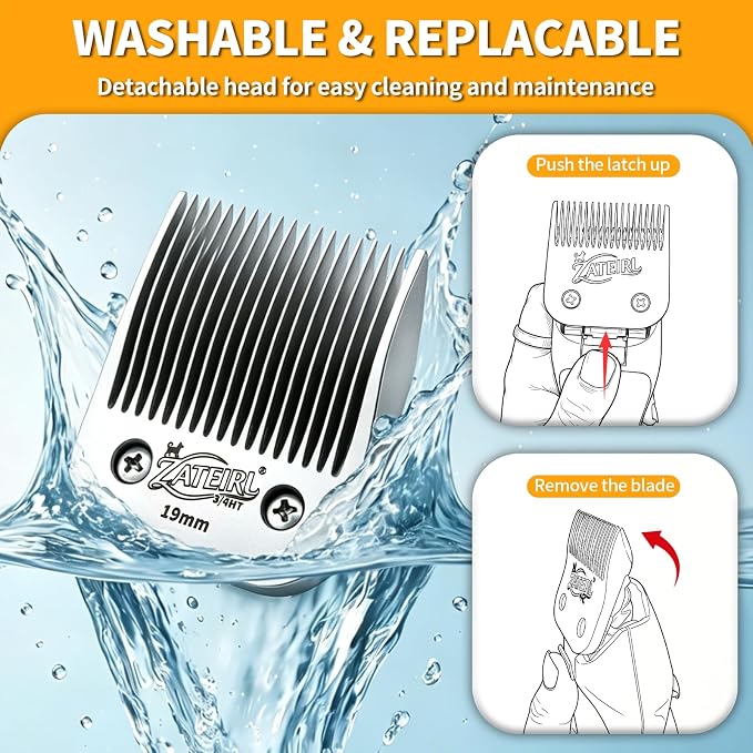 Size 3/4HT Detachable Pet Grooming Clipper Blade with Ceramic Cutter, 19mm 3/4 Inch Cut Length, Silver, Compatible with Andis, Oster A5, Wahl KM10, 1 Pack
