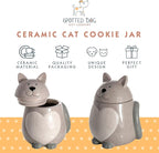SPOTTED DOG GIFT COMPANY Ceramic Cookie Jar with Lid, Large Cat Treat Container for Cookies & Biscuits, Cute Novelty Kitchen Storage for Countertop, Gifts for Cat Lovers - 43oz Gray