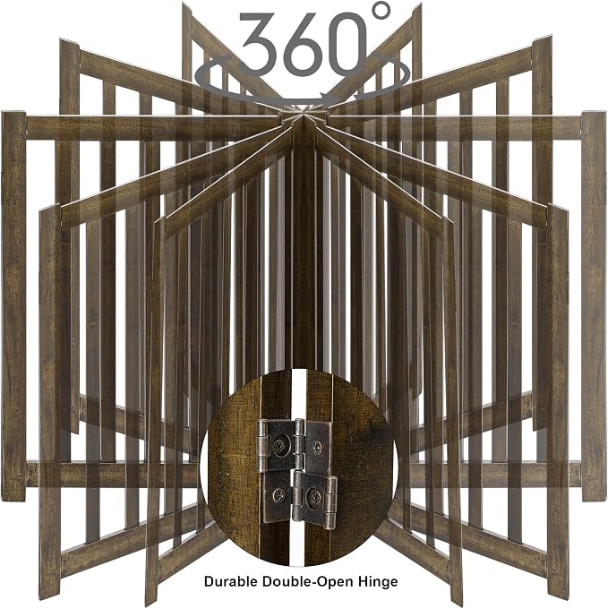 LZRS Wooden Free Standing Dog Gate 80" W x 24" H, Foldable Solid Hardwood Pet Safety Fence for House Doorways, Stairs, Hallways, Step-Over Pet Barrier, No Drill Easy Setup, Walnut