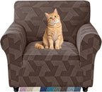 ZNSAYOTX Stretch Armchair Covers for, 1-Piece Chair Slipcovers for Living Room, Furniture Protector with Elastic Bottom for Dogs Cats Kids Geometrical Jacquard Fabric (Small, Brown)