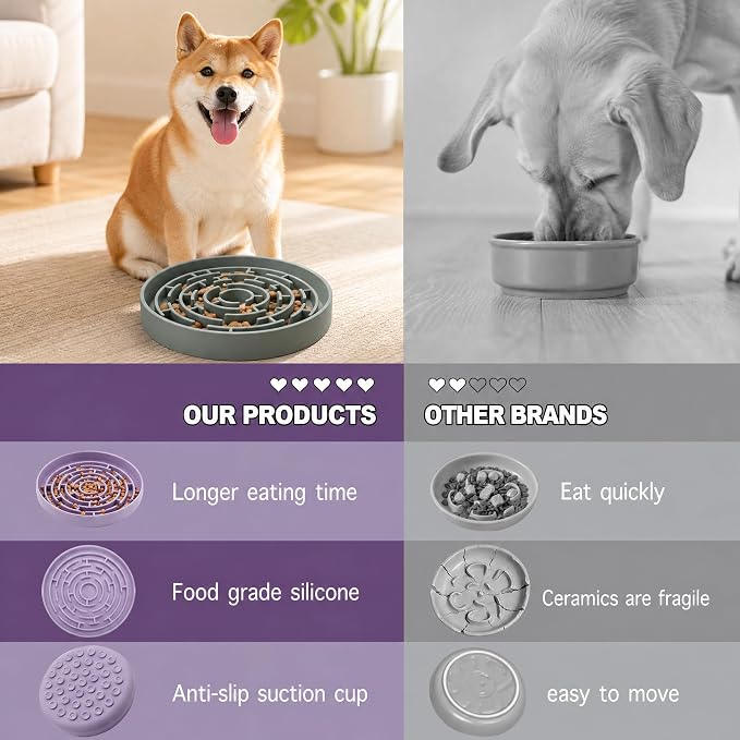 Dog Lick Mat for Anxiety Relief, Slow Feeder Bowl for Dogs & Cats, Silicone Lick Pad with Strong Suction Cups for Pet Grooming, Bath, Tooth Cleaning, Distraction and Calming, Blue