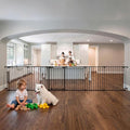 Mumeasy 150" Extra Wide Baby Gate, Play Yard Long Dog Gate for Doorways | Pet Gate Auto Close Walk Thru Door, Adjustable Large Child Safety Fence Gate for House Fireplace Outdoor,6 Metal Panels,Black