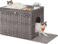 Feandrea Cat Litter Box Enclosure, Handwoven Rattan Hidden Furniture | Extra Litter Mat, Removable Washable Tray, Boho Cat House, End Table, Dove Gray UPCL014G01