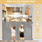 Reinforced 42" Tall x 55" Wide Retractable Baby Gates for Dogs/Easy Install | Indoor/Outdoor Tall Pet Gate, Prevents Crawling Under, Space-Saving, Easy to Use, Scratch-Resistant Mesh, Safety Lock, Gray