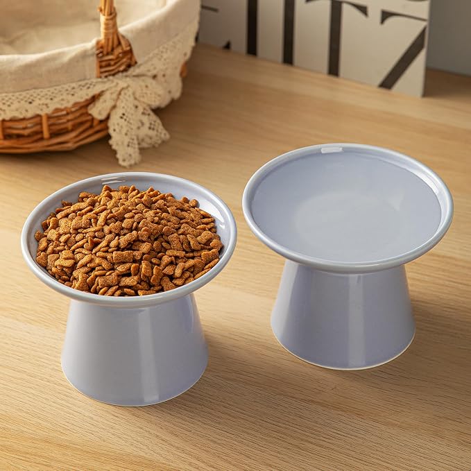 Ceramic Elevated Cat Bowls - 6.2 Inch Extra Wide Raised Cat Food and Water Bowl Set for Indoor Cats, Whisker-Friendly Ceramic Cat Dish for Elder Big Cats & Small Dogs,Light Purple,1 Pack