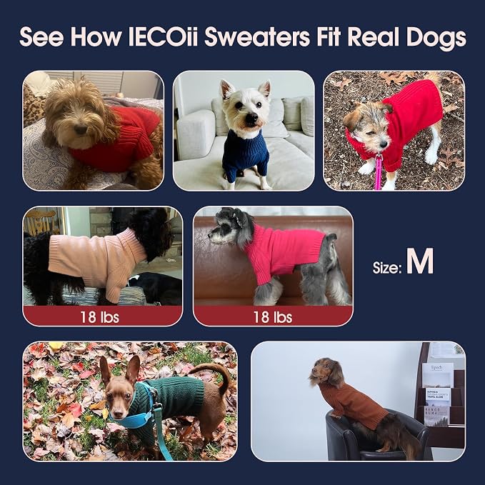 IECOii Turtleneck Dog Sweater, Thermal Knitted Sweater for Small Medium Dogs Girl Boy, Stretchy Fit Warm Pullover Pet Sweaters for Cold Weather Indoor & Outdoor Knitwear, Poodle (Caramel, M)