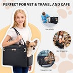 Dog Purse Carrier for Small Dogs, Stylish Foldable Pet Carrier Purse Tote Bag with Washable Cushion & Safety Leash, Airline Approved Puppy Travel Bag with Pockets (Black)