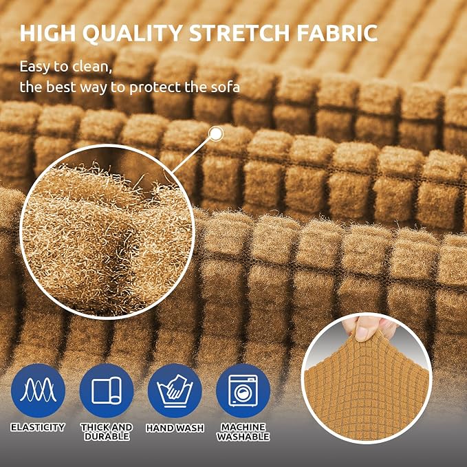 Stretch Loveseat Couch Cover, 2 Cushion Couch Slipcover,Golden | 1-Piece Washable Sofa Cover Pet Friendly (55"-78") Furniture Protector Soft Jacquard, Elastic Bottom for Dogs & Kids