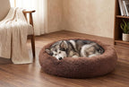 SAVFOX 36 inches Calming Donut Dog Bed - 3X Durable Plush Faux Fur, Machine Washable & Non-Slip, Fits up to 100 lbs, Brown