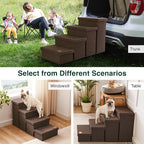 Love's cabin Dog Stairs for High Bed, Foldable Pet Stairs for Small Medium or Large Dogs Puppy with Storage for Bed or Couch, Cat Dog Steps Ramp with Zip up to 200 lbs, Coffee, 4 Steps